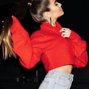 Olivia Jade X Princess Polly Womens Red Knit Cropped Turtle Neck, Size US 6